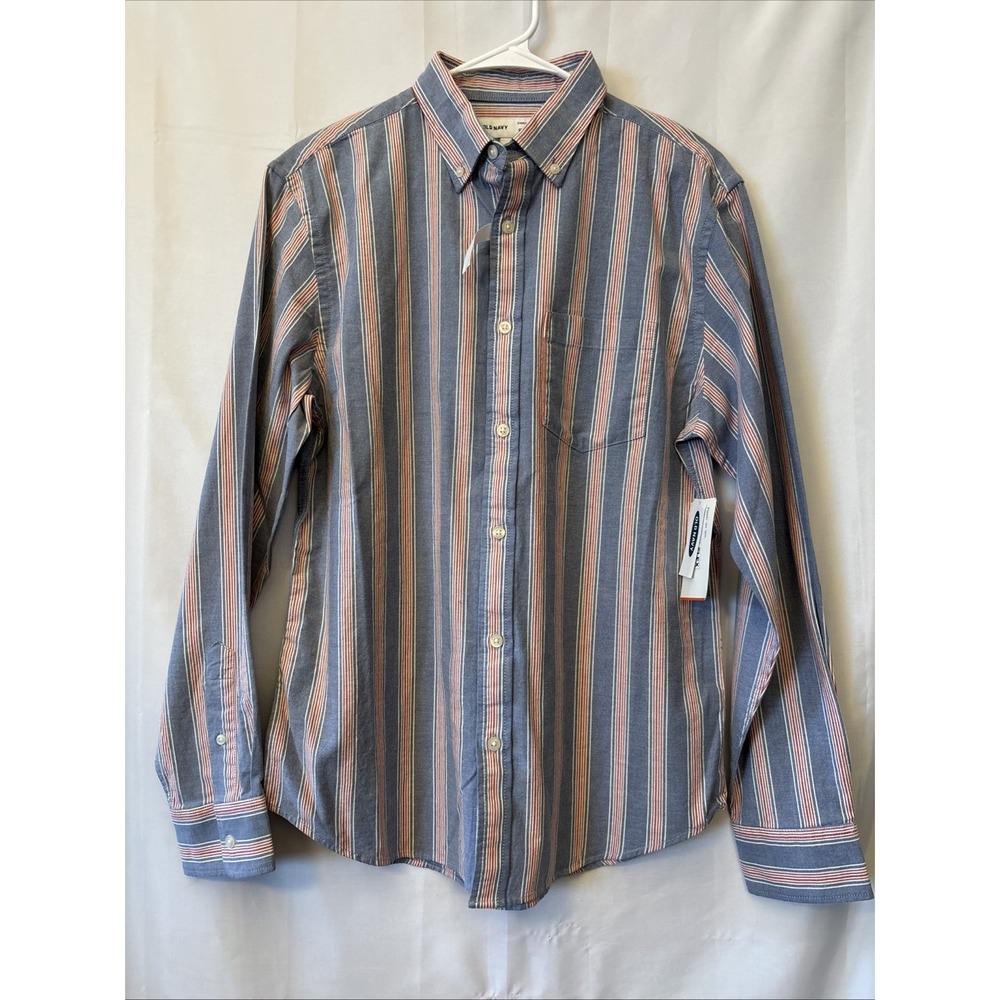 NWT Old Navy Blue Striped Everyday Long Sleeve Button Up Slim Fit Shirt Size M